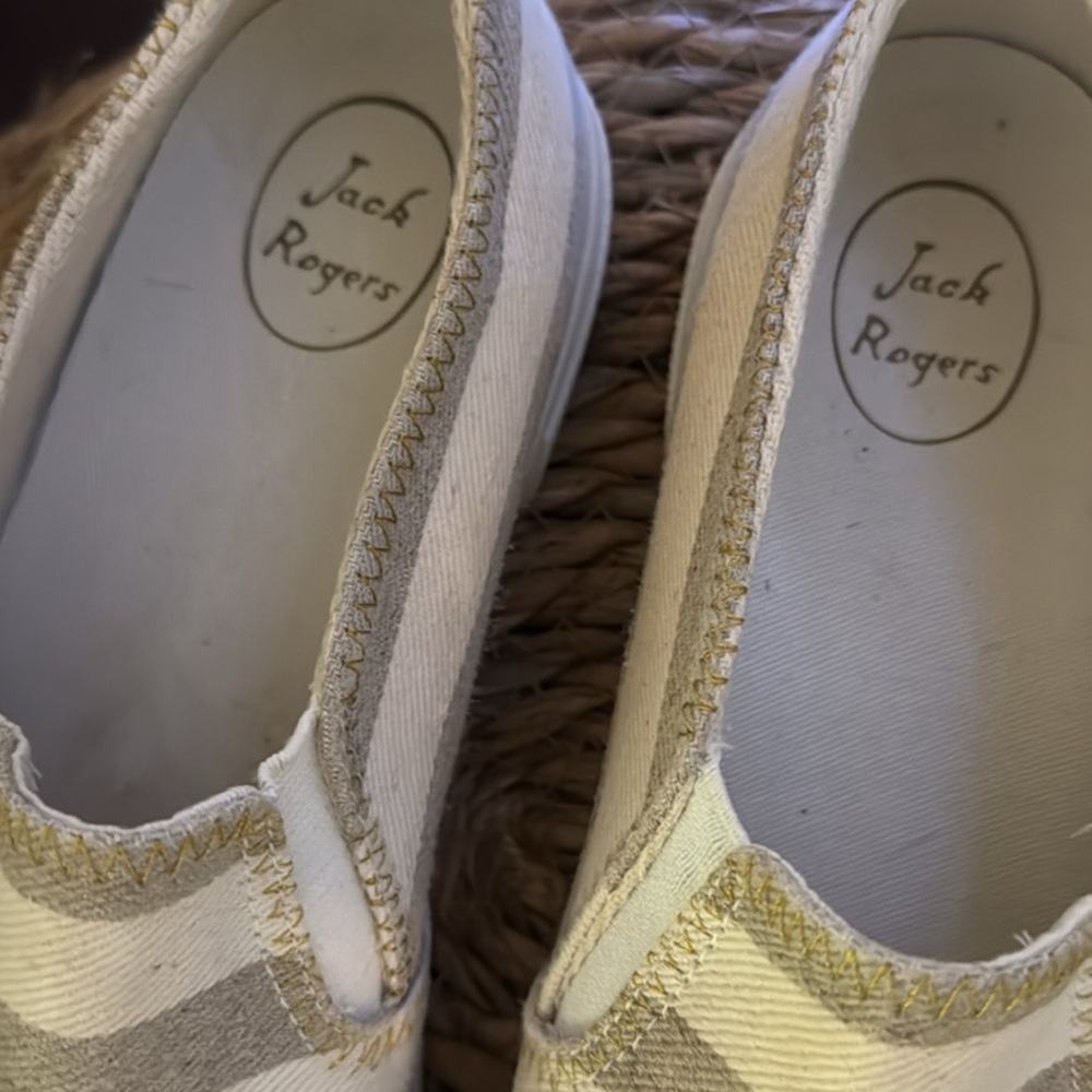Jack Rogers Cream and Gray Canvas Slip-Ons